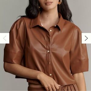 NWT Maeve Lantern Sleeve Faux Leather Top